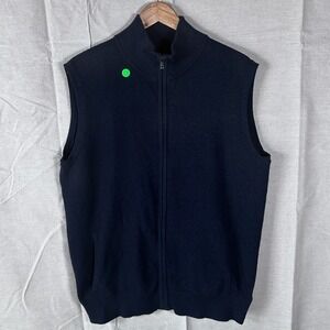 Harrison Davis Mens Full Zip Knit‎ Sweater Vest Navy Blue Size Large RN 75343